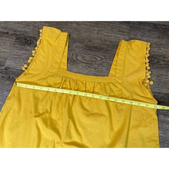 J.Crew Factory Mustard Yellow Cotton Poplin Pom Pom Square Neck Blouse Size 10 - Picture 3 of 7